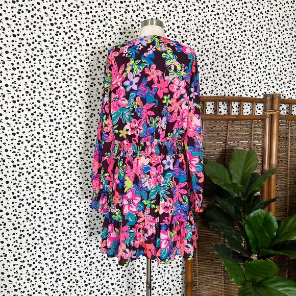 Lilly Pulitzer | Cristiana Pink Brown Floral Ruffle Plus Size Mini Dress 16 - Picture 7 of 11